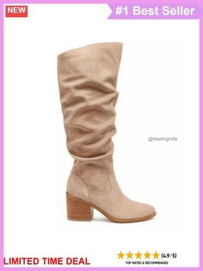 Suede Knee High Boots Pointed Toe Block Heel Slouch Pull-On